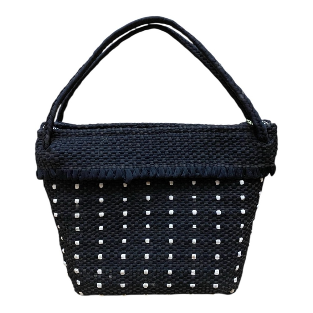 Woven Black And White Womens Small Handbag With Fringe Evening Night Out New